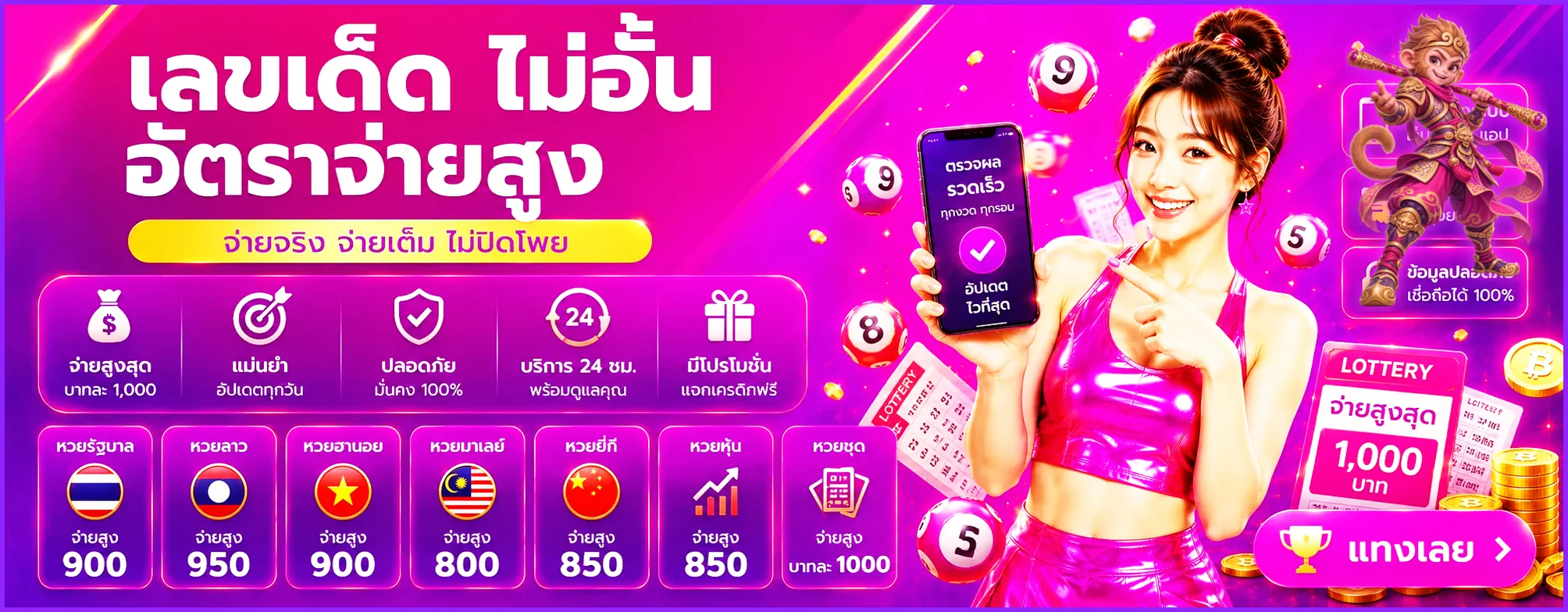 หวย CHABU99 ภาพประกอบโทนม่วงชมพูพร้อมมาสคอตแฟนตาซี